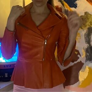 Vibrant Orange Women's Leather Jacket